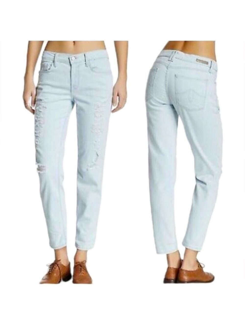LEVEL 99 Sienna Tomboy Jeans Distressed Blizzard Wash High Rise Size 28